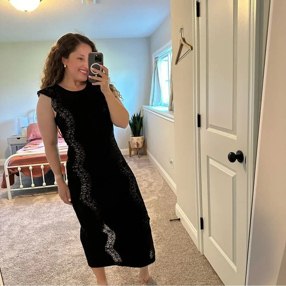 Sea New York Black Lace Maxi Dress Small